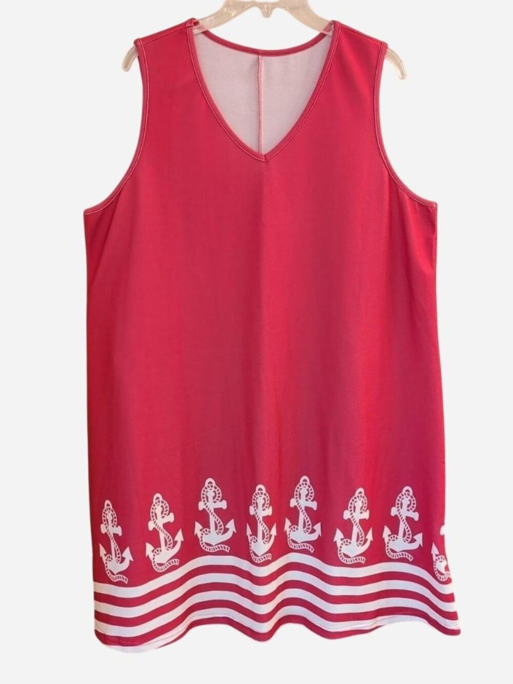 SHEIN Curve Nautical Anchor A-Line Dress Pink 2XL